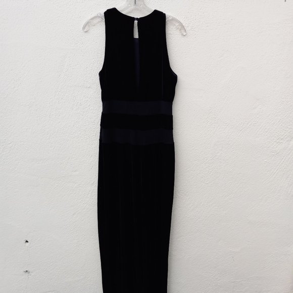 90s Vintage Minimalist Black Velvet Column Maxi Evening Gown Holiday NYE Event M - Picture 9 of 16